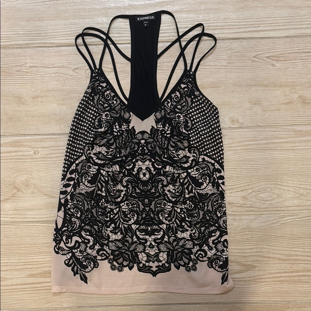 Express Black and Cream Lace Embellished Strappy Camisole XS